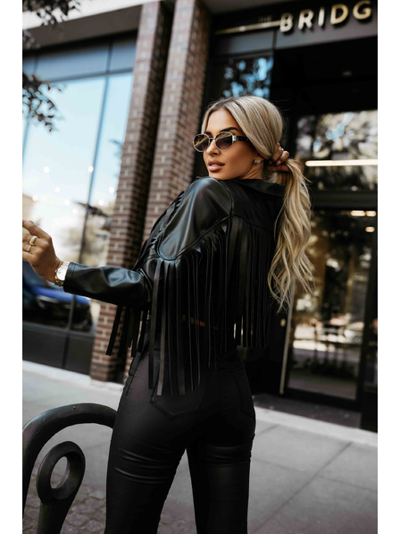 numoco basic Kurze Motorradjacke mit Fransen aus weichem Öko-Leder - Schwarz