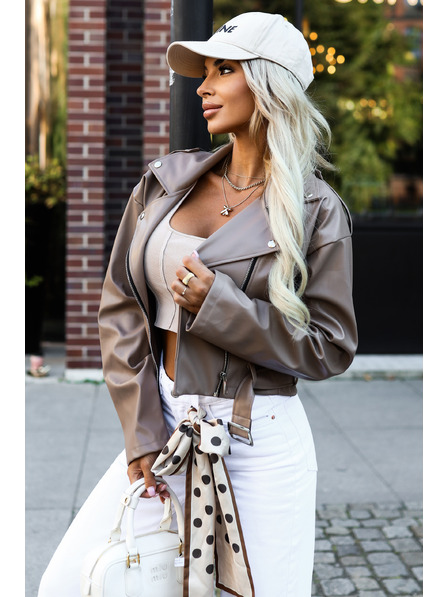 numoco basic Stilvolle Motorradjacke aus weichem Öko-Leder mit Gürtel und asymmetrischem Reißverschluss - Cappuccino