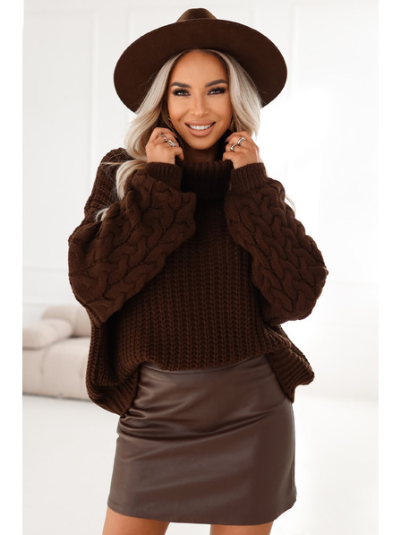 numoco basic Warmer und robuster Oversized-Rollkragenpullover mit breiten Ärmeln - Schokolade