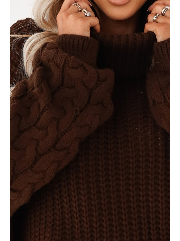 numoco Warmer und robuster Oversized-Rollkragenpullover mit breiten Ärmeln - Schokolade