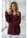 numoco Warmer Oversized-Pullover mit dichtem Stoff und V-Ausschnitt - Weinrot
