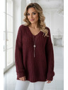 numoco Warmer Oversized-Pullover mit dichtem Stoff und V-Ausschnitt - Weinrot
