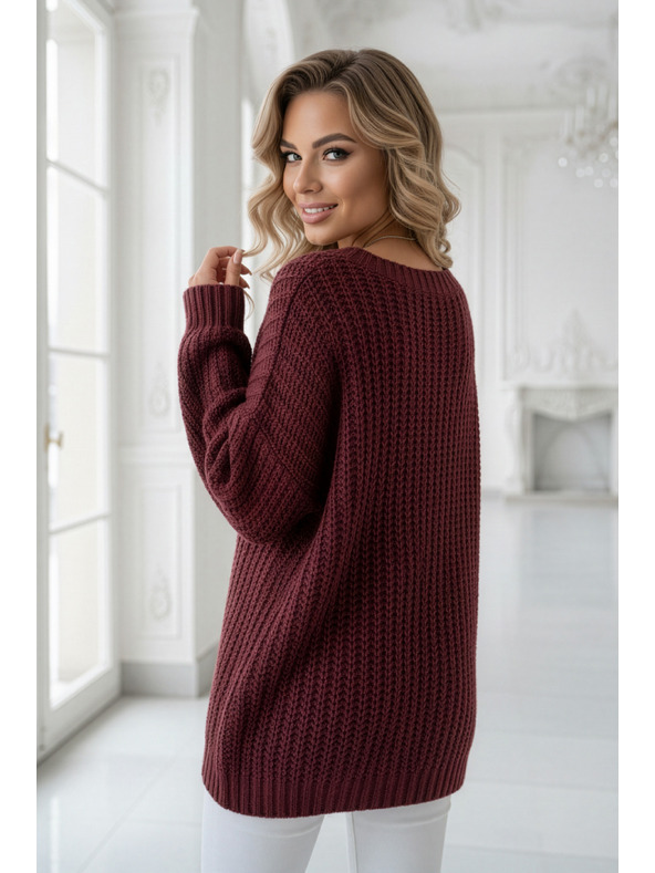 numoco Warmer Oversized-Pullover mit dichtem Stoff und V-Ausschnitt - Weinrot