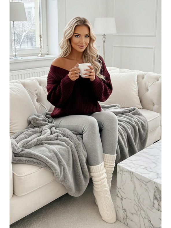 numoco Warmer Oversized-Pullover mit dichtem Stoff und V-Ausschnitt - Weinrot