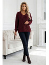 numoco Warmer Oversized-Pullover mit dichtem Stoff und V-Ausschnitt - Weinrot