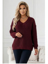 numoco Warmer Oversized-Pullover mit dichtem Stoff und V-Ausschnitt - Weinrot