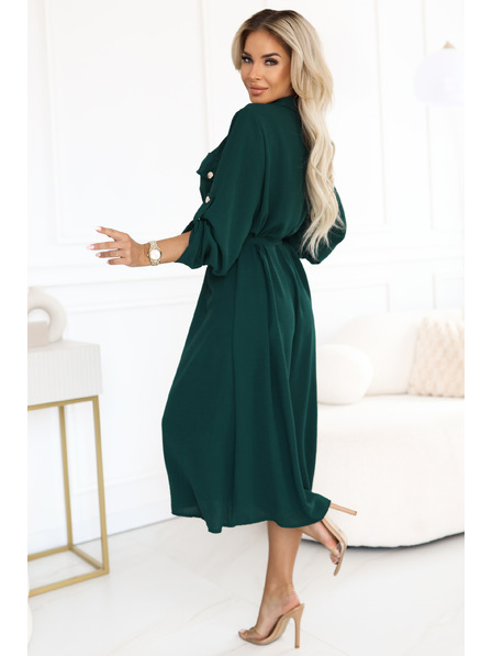 numoco basic Midi-Hemdkleid mit goldenen Knöpfen und Krawatte in Grün