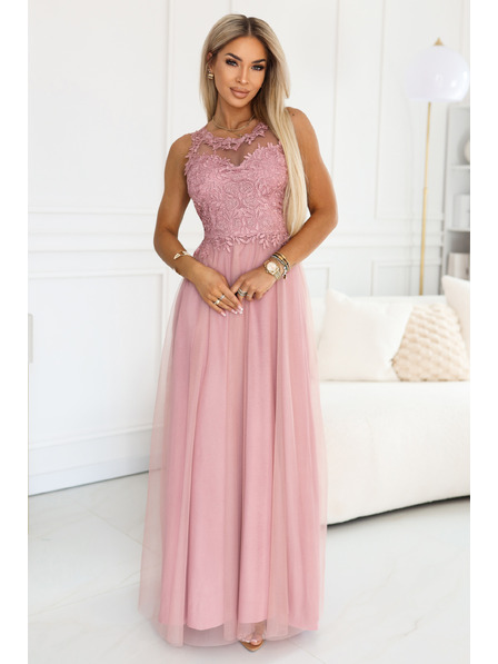 numoco basic Romantisches Hochzeitsmaxikleid mit bestickter Spitze und Tüll - Puderrose