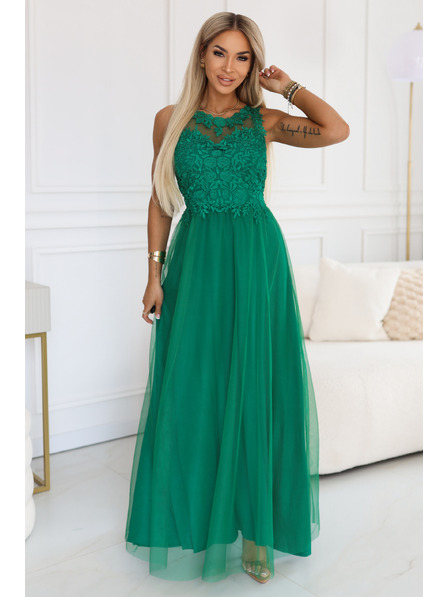 numoco basic Romantisches Hochzeitsmaxikleid mit bestickter Spitze und Tüll - Grün