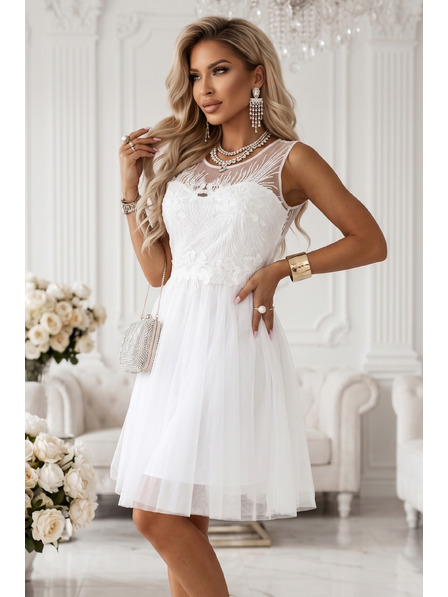 numoco basic CATERINA Damenkleid mit Guipure-Spitze und feinem Tüll - Weiß