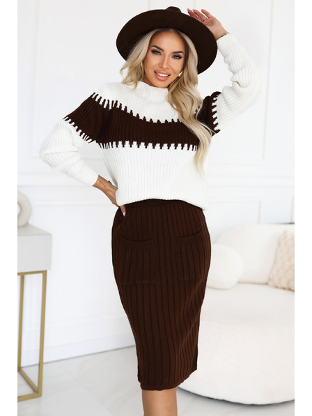 numoco basic Zweiteiliger Pullover mit passendem Rock - Schokolade