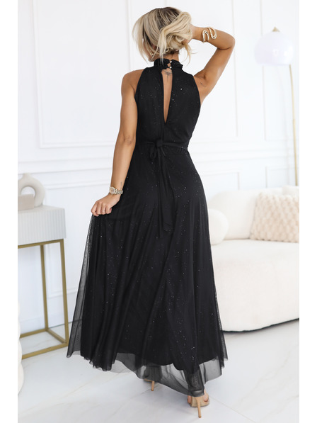 numoco basic VERONICA luxuriöses langes Kleid mit Brokkatakzent und elegantem Schnitt - Schwarz