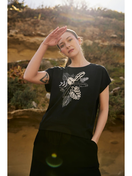 Moodo Bluse mit Applikation schwarz Moodo