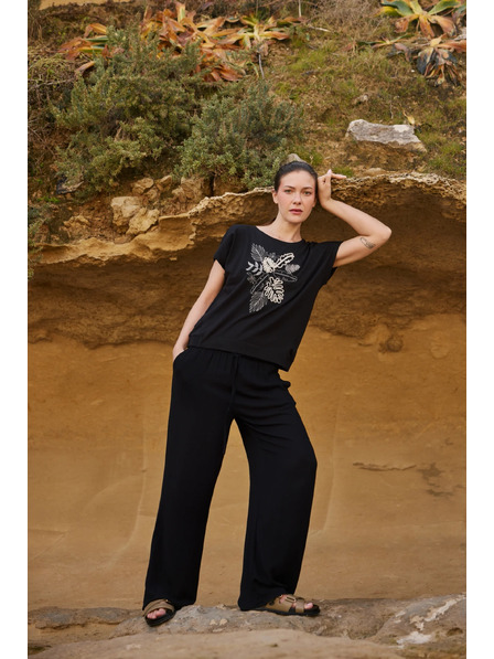 Moodo Bluse mit Applikation schwarz Moodo