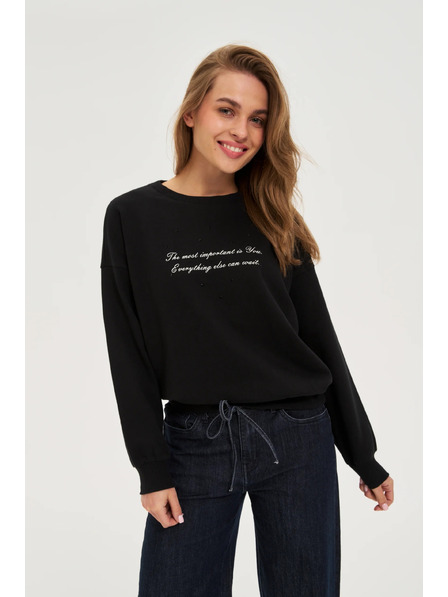 Moodo Sweatshirt mit Schriftzug schwarz Moodo