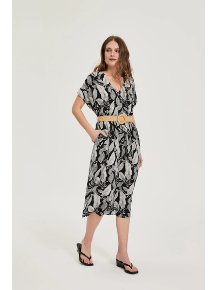 Moodo Kleid mit Blättern schwarz Moodo