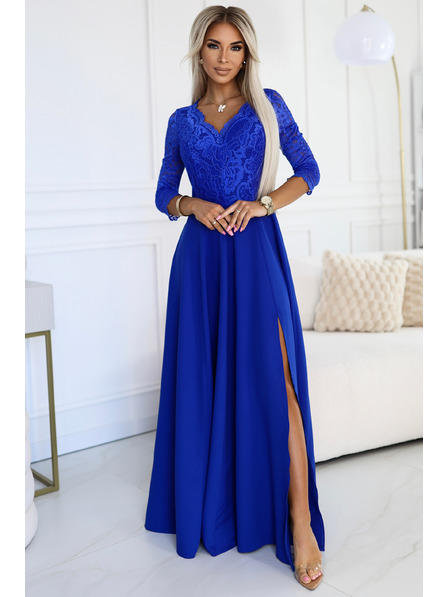 numoco Elegantes langes Spitzenkleid mit Sweetheart-Ausschnitt - blau Numoco AMBER