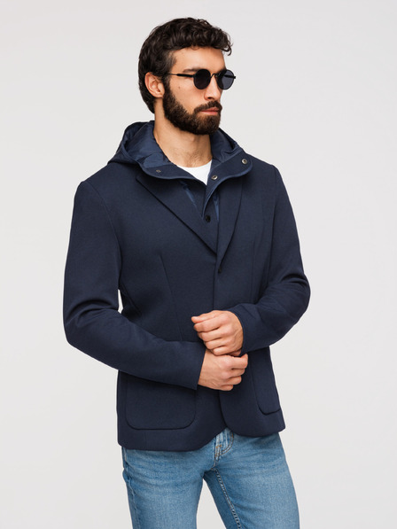 Ombre Clothing Herren strukturierte Jacke mit Kapuze und hohem Stehkragen - Dunkelblau V3 M167 Ombre Clothing