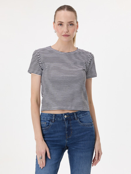 Orsay Schwarz gestreiftes Damen-Crop-T-Shirt mit kurzem Arm ORSAY