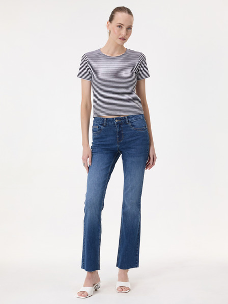 Orsay Schwarz gestreiftes Damen-Crop-T-Shirt mit kurzem Arm ORSAY