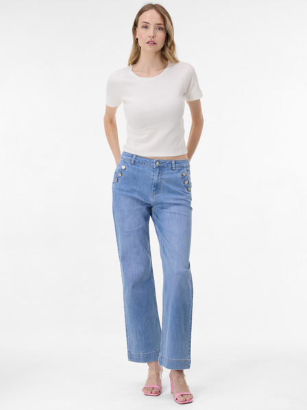 Orsay Cremefarbenes Damen-Crop-T-Shirt mit kurzem Arm ORSAY