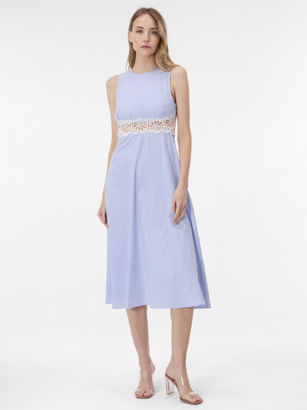 Orsay Hellblau gestreiftes Damen-Midikleid mit Spitze ORSAY