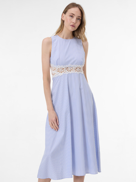Orsay Hellblau gestreiftes Damen-Midikleid mit Spitze ORSAY