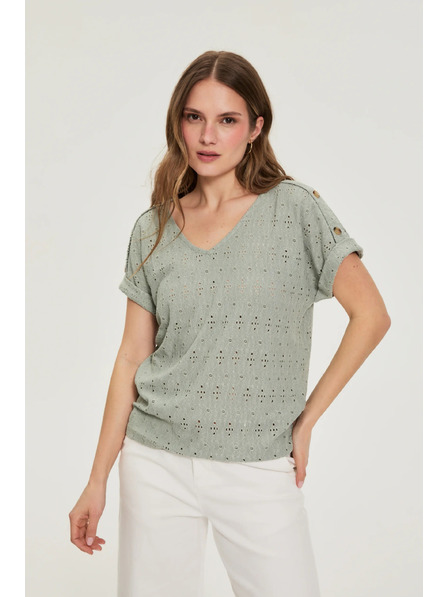 Moodo Azurblaue Bluse olivgrün Moodo
