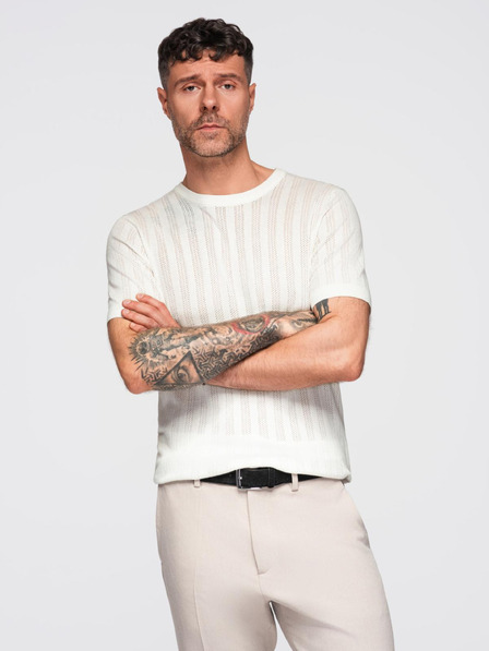 Ombre Clothing Herren Pullover mit Rundhalsausschnitt und kurzen Ärmeln - weiß