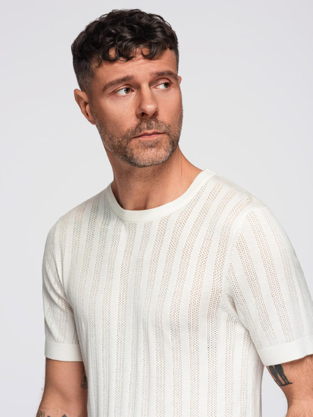 Ombre Clothing Herren Pullover mit Rundhalsausschnitt und kurzen Ärmeln - weiß
