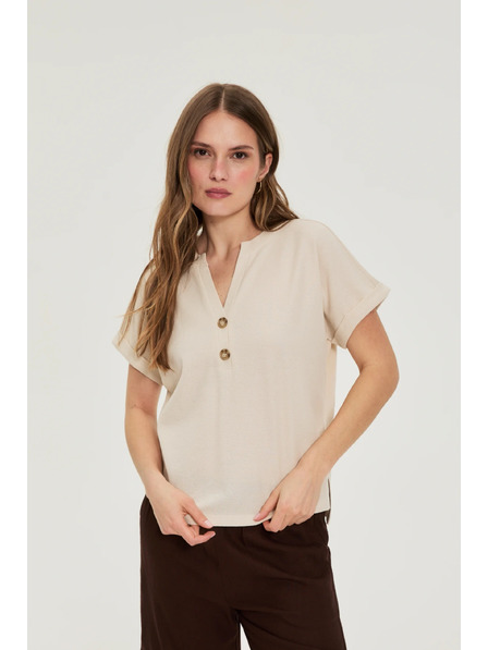 Moodo Bluse mit V-Ausschnitt beige Moodo