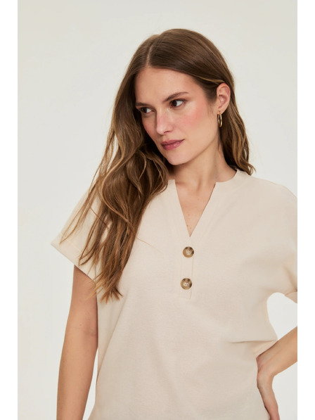 Moodo Bluse mit V-Ausschnitt beige Moodo