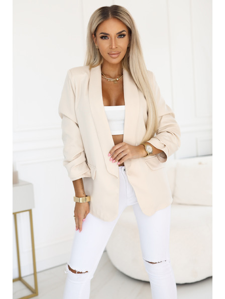 numoco Damen-Klassische Jacke mit Raffungen an den Ärmeln - Beige