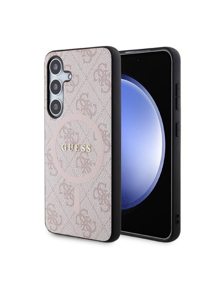 Guess Guess PU Leather 4G Colored Ring MagSafe Rückseitenschutz für Samsung Galaxy S24 Pink