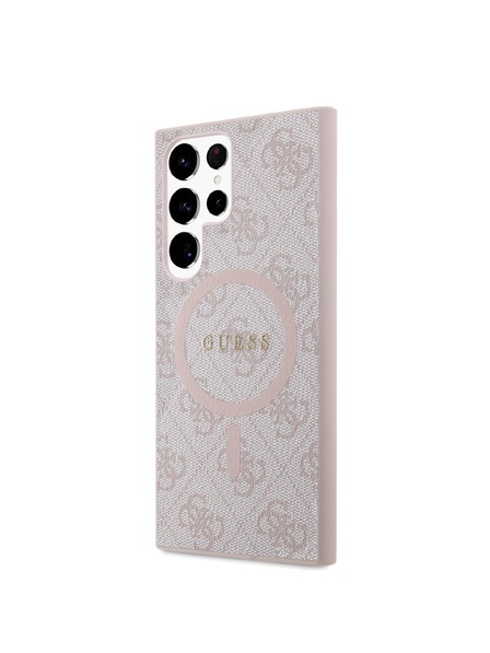 Guess Guess PU Leather 4G Colored Ring MagSafe Rückseitenschutz für Samsung Galaxy S24 Ultra Pink