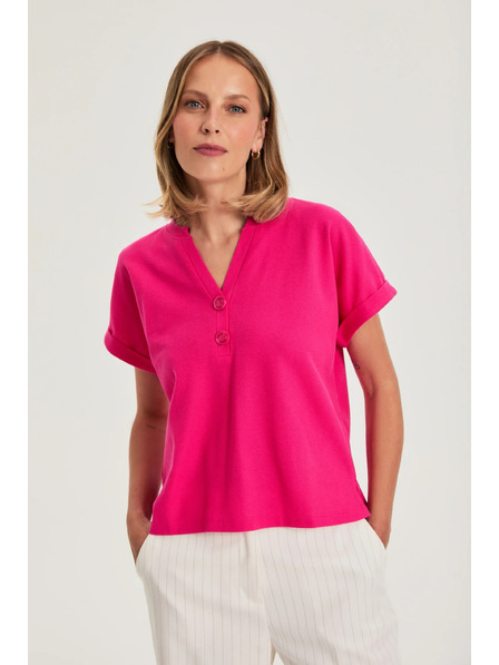 Moodo Bluse mit V-Ausschnitt Fuchsienrot Moodo