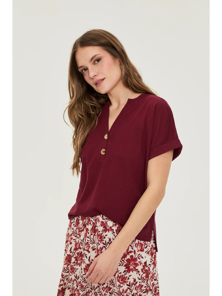 Moodo Bordeaux Baumwoll-T-Shirt Moodo