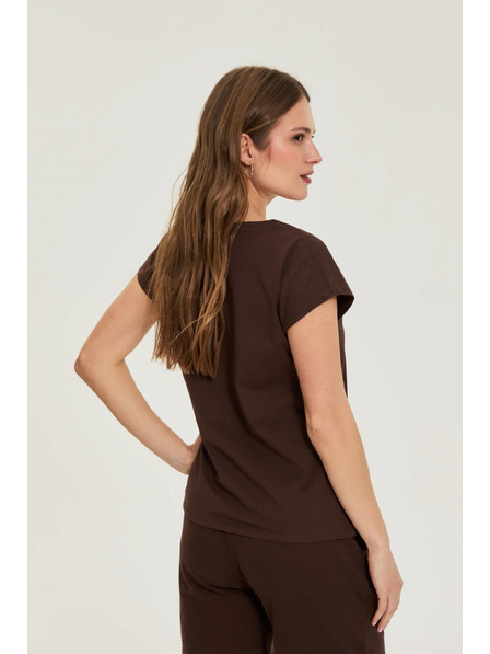 Moodo Braunes bedrucktes T-Shirt Moodo