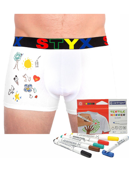 Styx Herren-Boxershorts Styx Sportgummi Weiß + Textilstifte