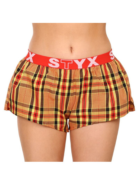 Styx Rot-orangefarbene karierte Damen-Schlafshorts von Styx