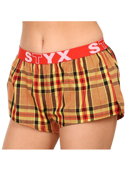 Styx Rot-orangefarbene karierte Damen-Schlafshorts von Styx