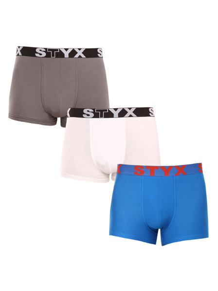 Styx Dreier-Set Herren-Boxershorts in grau, weiß und blau Styx