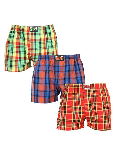 Styx Dreier-Set karierte Shorts für Herren in hellgrün, blau und rot STYX