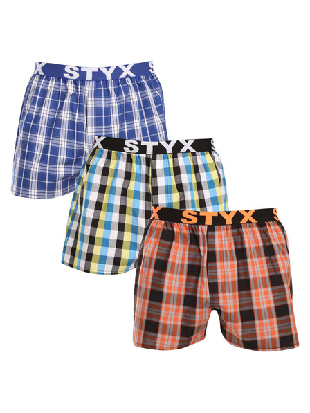 Styx Dreierpack karierte Shorts für Herren in blau, grün und orange STYX