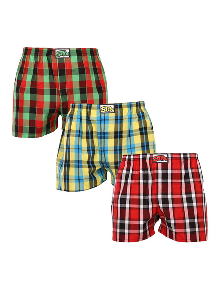 Styx Dreiteiliges Set karierter Shorts für Herren in rot, gelb und grün STYX