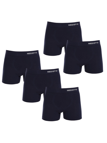 Nedeto Set mit fünf nahtlosen Bambus-Boxershorts für Herren in dunkelblau Nedeto