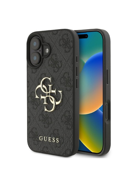 Guess Guess PU 4G Metall-Logo Schutzhülle für iPhone 16 Grau