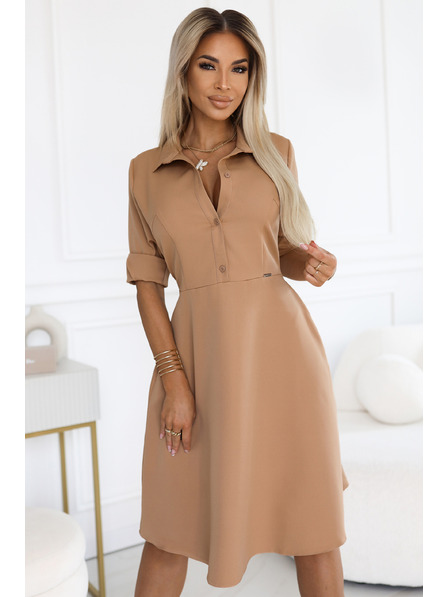 numoco Flowy Shirt Dress with Belt - MOCHA MOUSSE