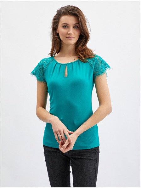 Orsay Türkisfarbenes Damen-T-Shirt mit Spitze ORSAY