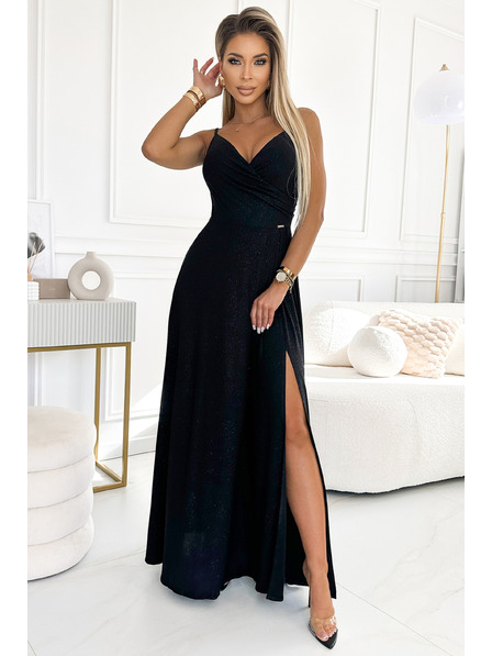 numoco Elegantes trägerloses Maxikleid - schwarz mit Glitzer Numoco CHIARA
